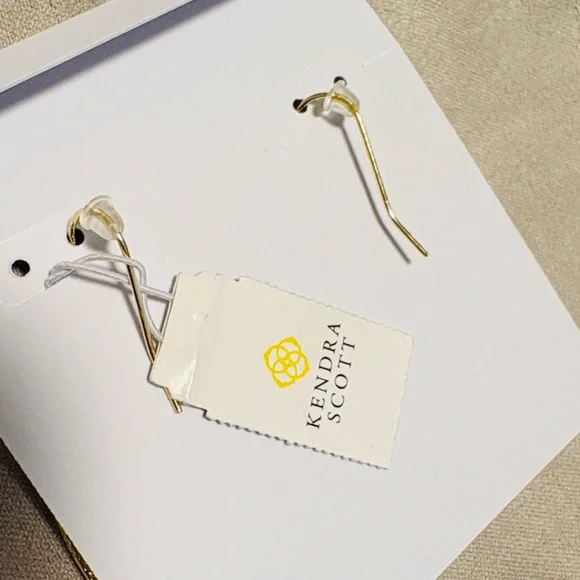 NWT [Kendra Scott] Elle Watercolor Illusion Iridescent Gold Frame Drop Earrings - Picture 7 of 8